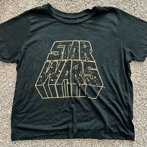 Vintage Star Wars Crop Top Black Gold Graphic Tee Size Small